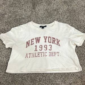 forever 21 graphic crop top cream with red lettering size small